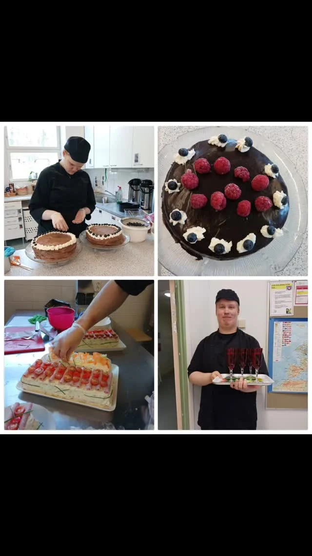 Ammattivalinnaisilla oli näytön aiheena valmistujaismenu. Tarjolla oli kinkku- ja kasvisvoileipäkakkua, suklaakakkua sekä makeita  ja suolaisia tuulihattuja. #aitoonkoulutuskeskus #aitoomeininkiä