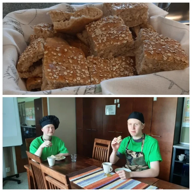 Aitoossa Tuva_opintoihin kuuluu arkielämän taitojen opiskelua - esimerkiksi kotitaloutta. Torstaina oli leipomispäivä. Itse leivottu leipä on hyvää. #aitoonkoulutuskeskus #tuva