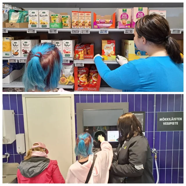 Kaupan alan valinnaisilla tehtiin hyllytyshommia. Samalla palautettiin opiskelijakunnan tyhjät pullot ja tölkit kiertoon. #aitoonkoulutuskeskus #aitoonkoulutuskeskus